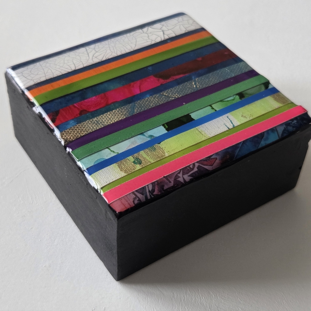SOLD - ORIGINAL Colorful Striped Resin Collage Artwork